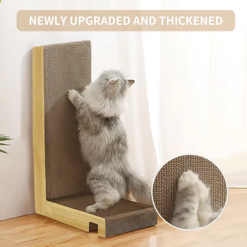 Durable L-shaped cat scratching post with claw-grinding board