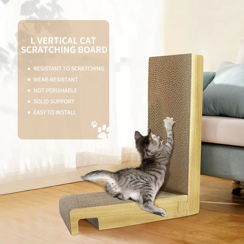 Durable L-shaped cat scratching post with claw-grinding board