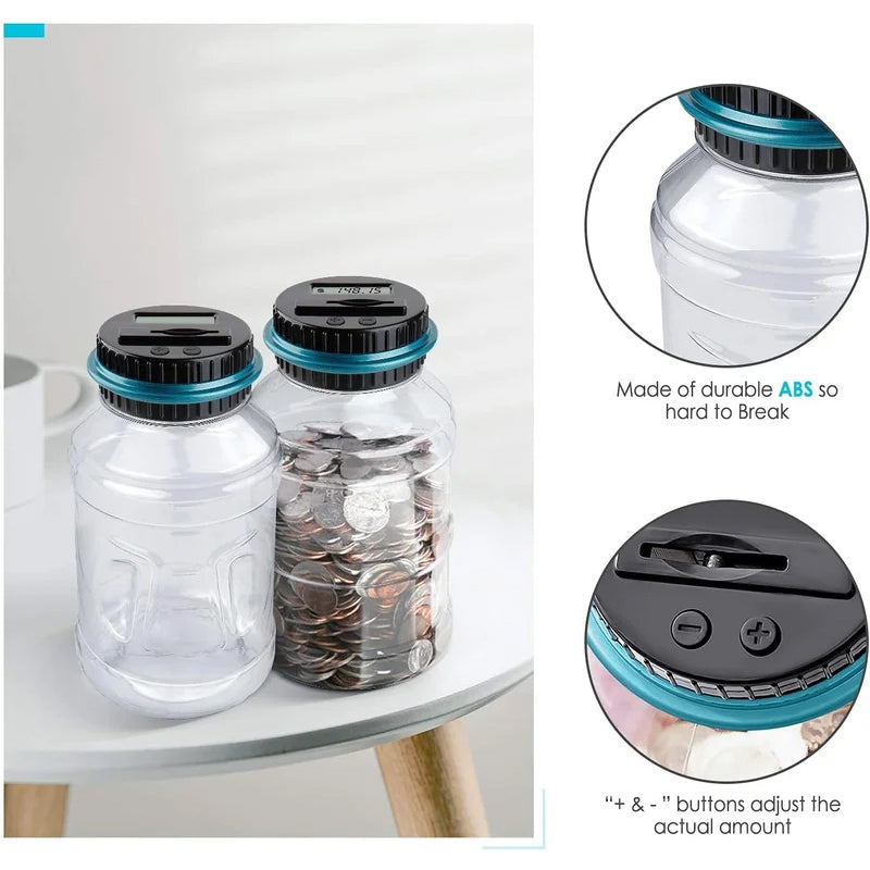 Electronic piggy bank with coin counter and LCD display