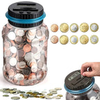 Electronic piggy bank with coin counter and LCD display