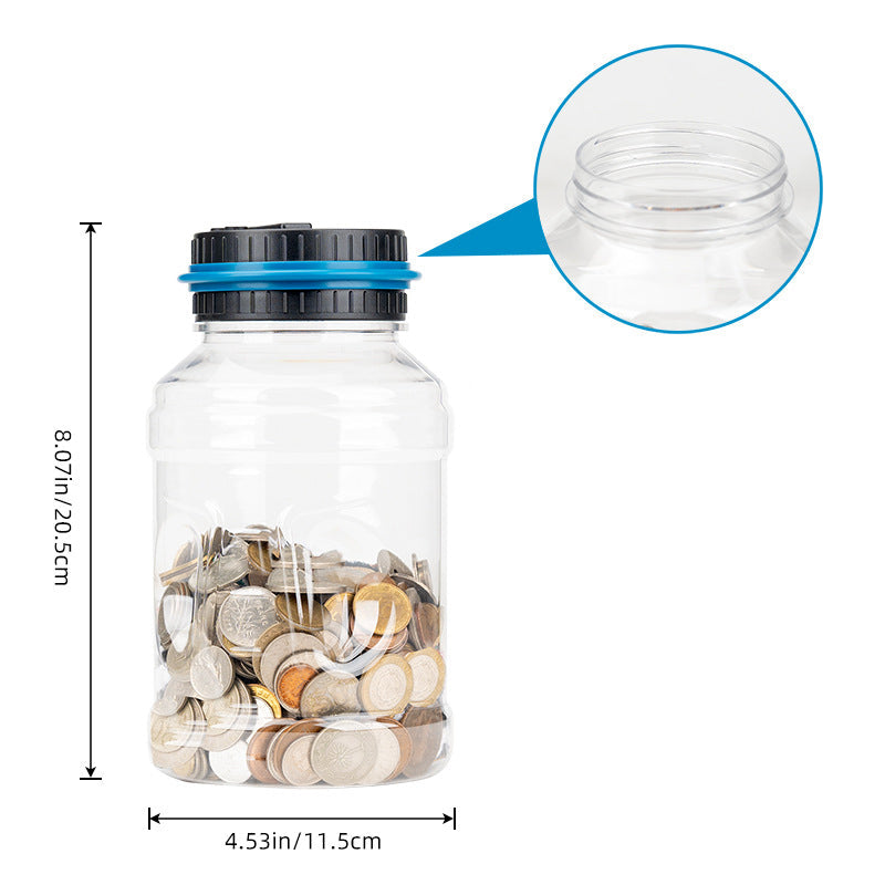 Electronic piggy bank with coin counter and LCD display