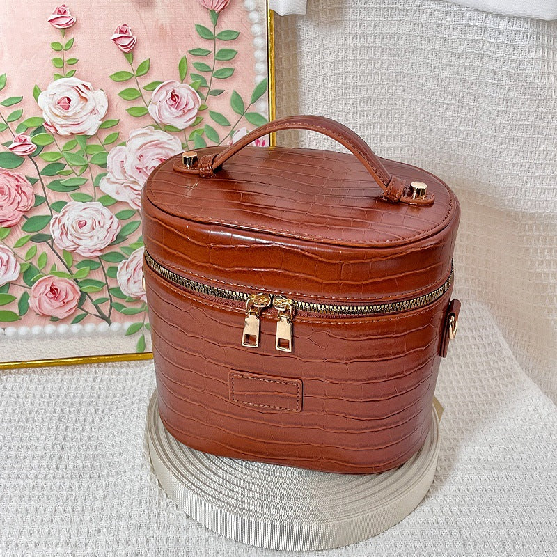 Elegant Crocodile-Effect Cosmetic Bag