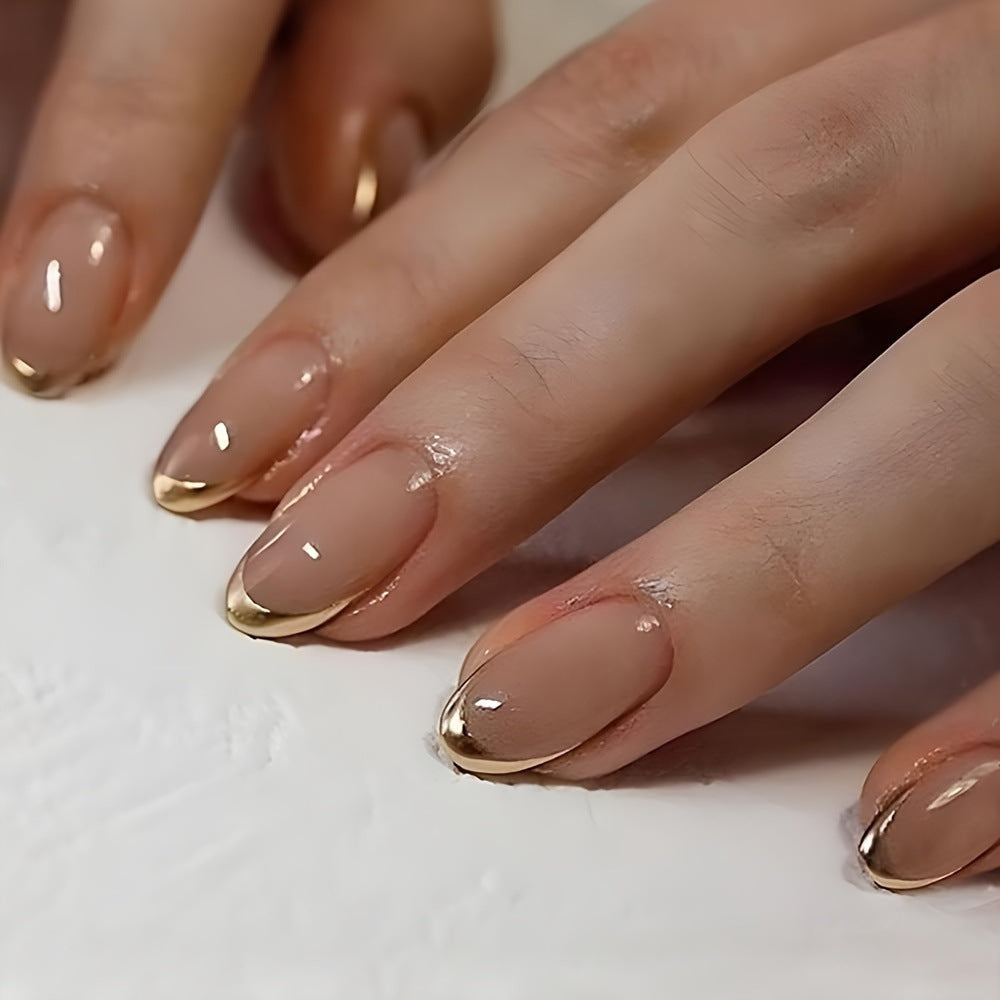 Elegant Glossy French Tip Nail Set