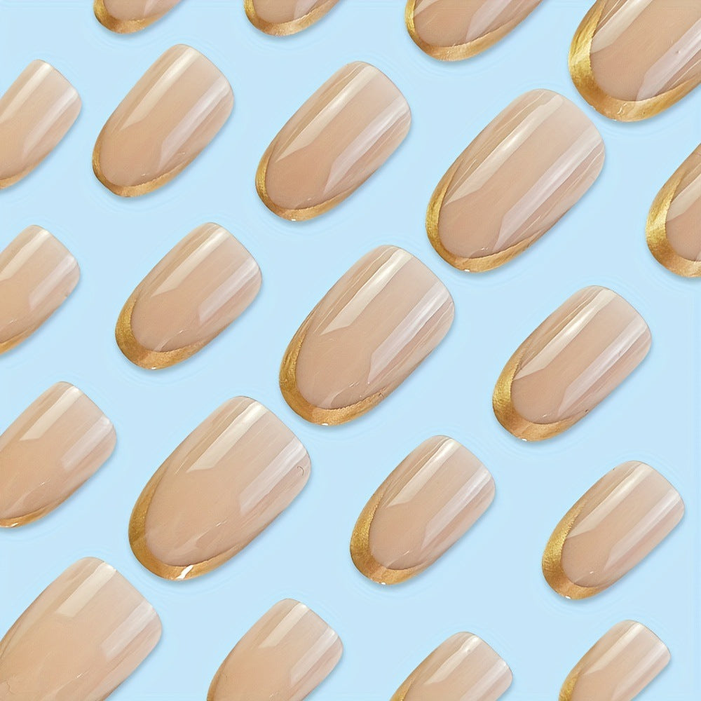 Elegant Glossy French Tip Nail Set