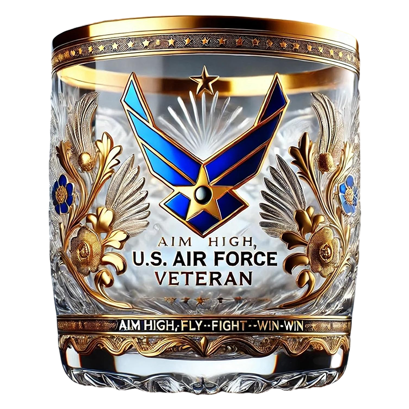 Elegant Military-Emblem Whiskey Tumbler with Gold Accents