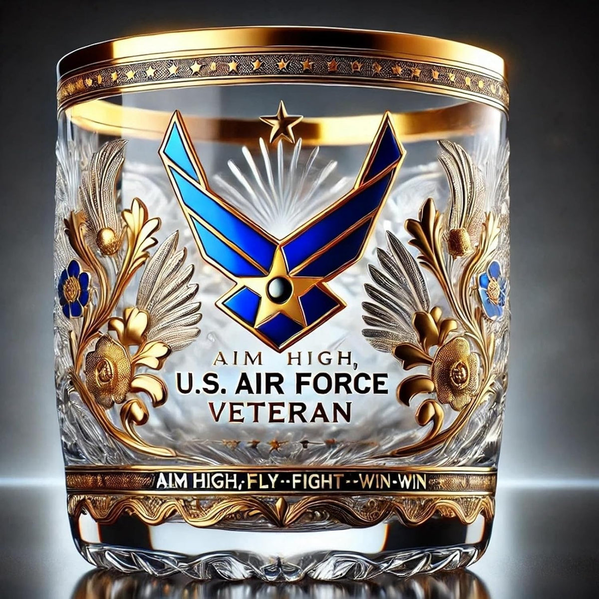 Elegant Military-Emblem Whiskey Tumbler with Gold Accents