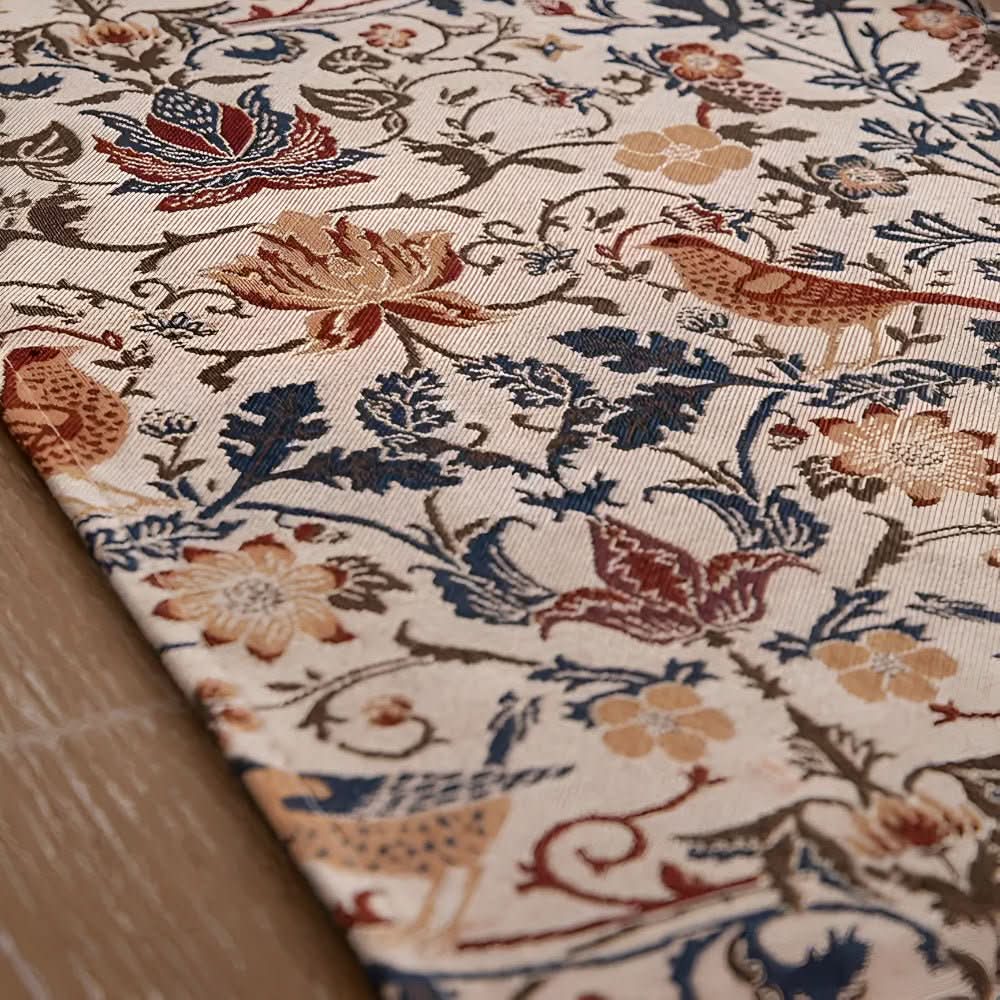 Elegant table runner with floral and bird motif