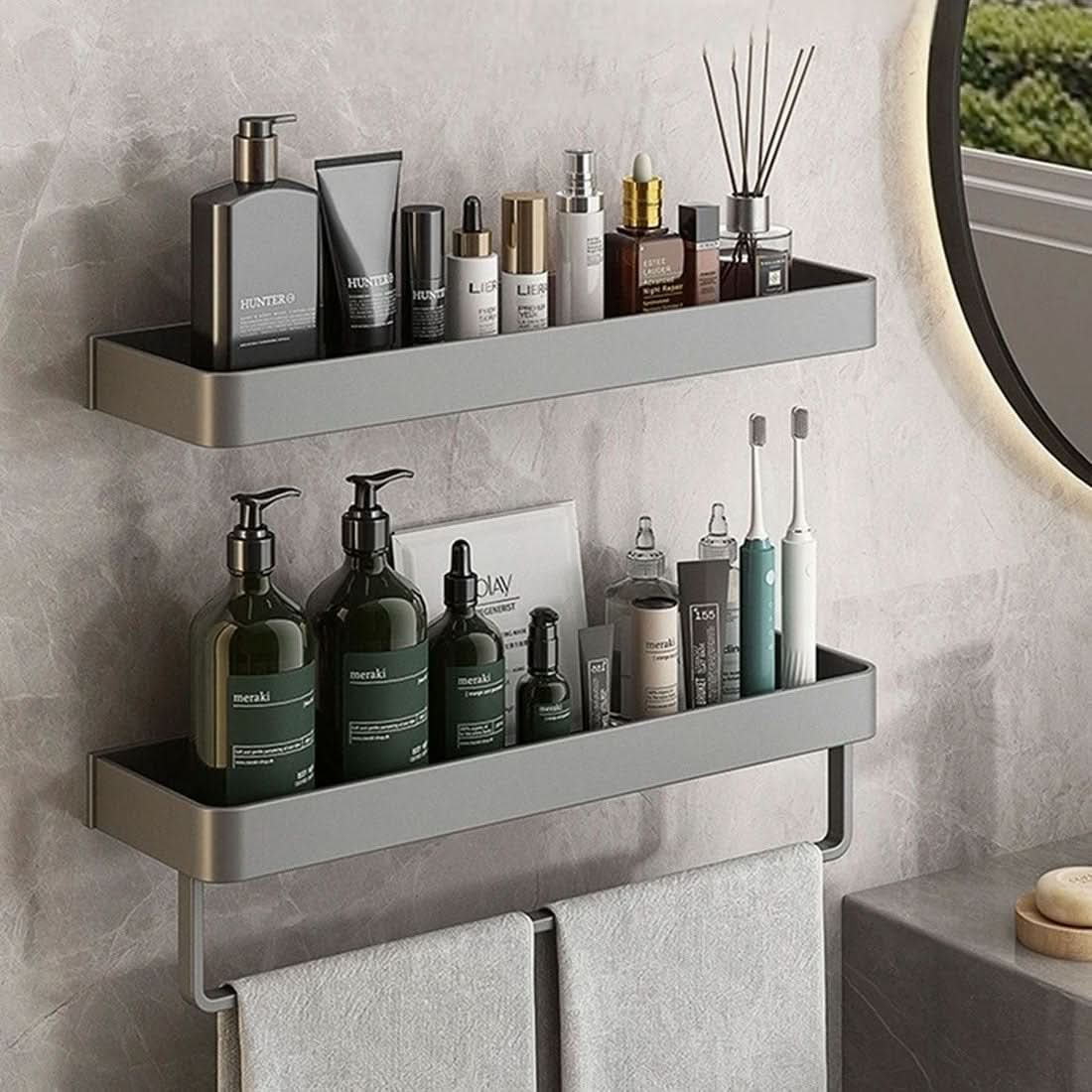 Elegant Wall Shelf for Stylish Bathroom Organisation Without Drilling