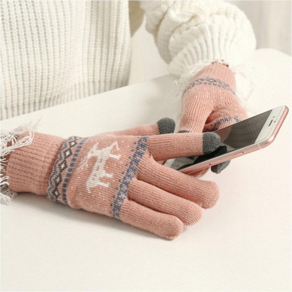 Elk Snowflake Printed Knitted Touchscreen Gloves