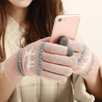 Elk Snowflake Printed Knitted Touchscreen Gloves