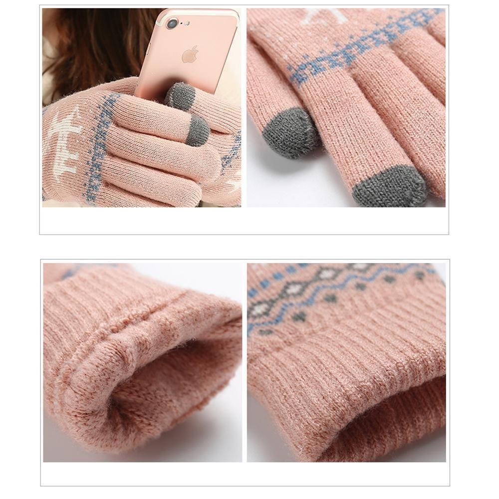 Elk Snowflake Printed Knitted Touchscreen Gloves