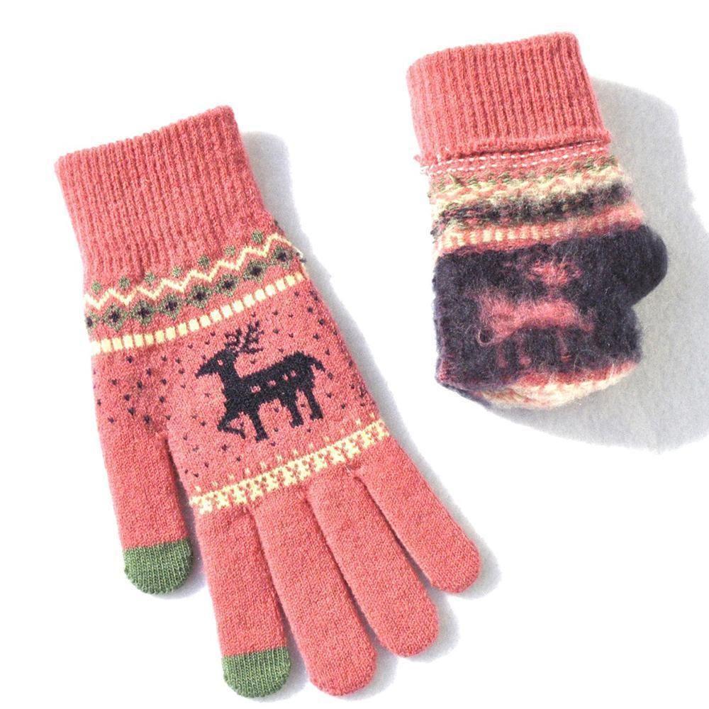 Elk Snowflake Printed Knitted Touchscreen Gloves