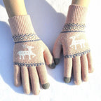 Elk Snowflake Printed Knitted Touchscreen Gloves