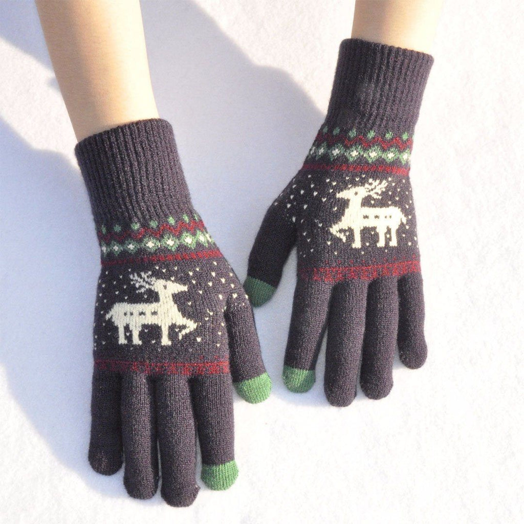 Elk Snowflake Printed Knitted Touchscreen Gloves