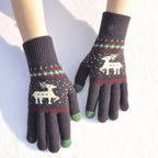 Elk Snowflake Printed Knitted Touchscreen Gloves