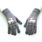 Elk Snowflake Printed Knitted Touchscreen Gloves