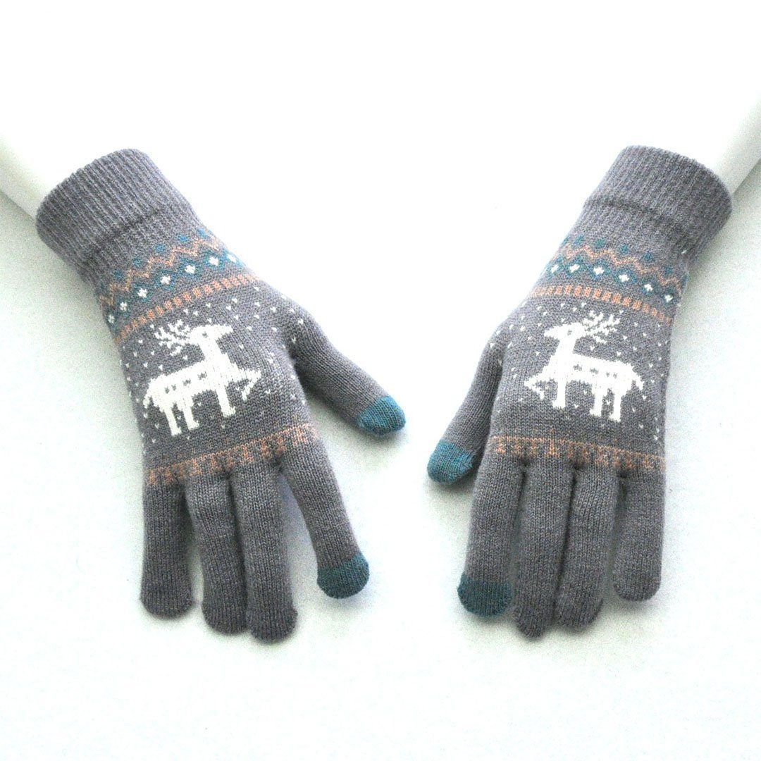 Elk Snowflake Printed Knitted Touchscreen Gloves