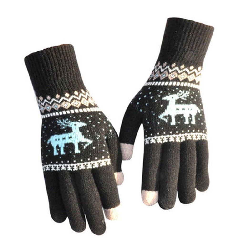 Elk Snowflake Printed Knitted Touchscreen Gloves
