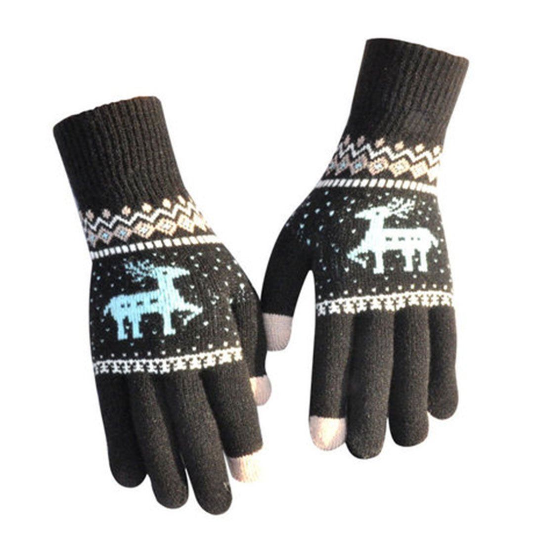 Elk Snowflake Printed Knitted Touchscreen Gloves