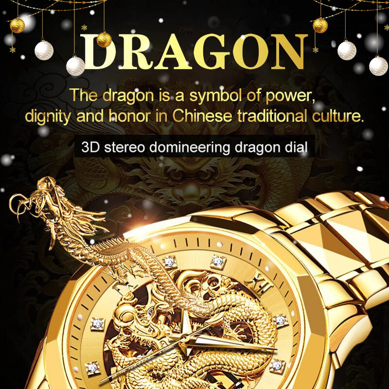 Embossed golden dragon watch