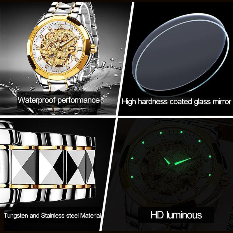 Embossed golden dragon watch