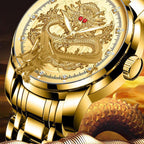 Embossed golden dragon watch