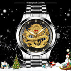 Embossed golden dragon watch