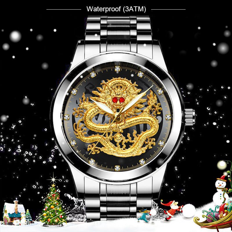 Embossed golden dragon watch