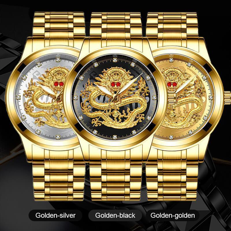 Embossed golden dragon watch