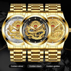 Embossed golden dragon watch