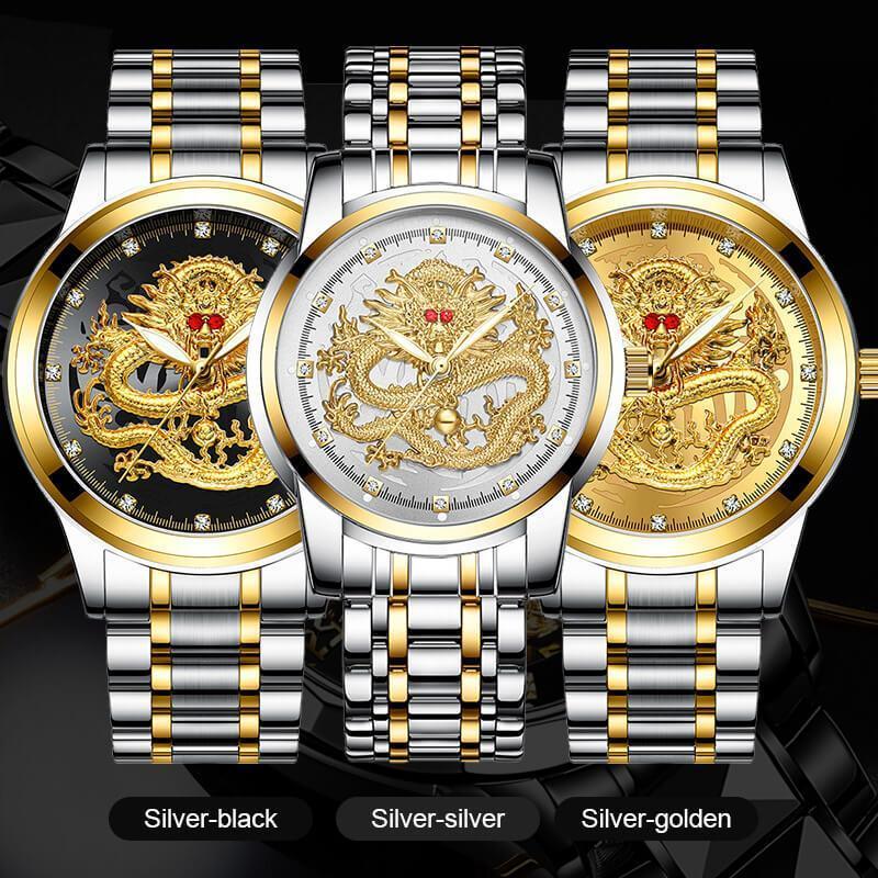 Embossed golden dragon watch