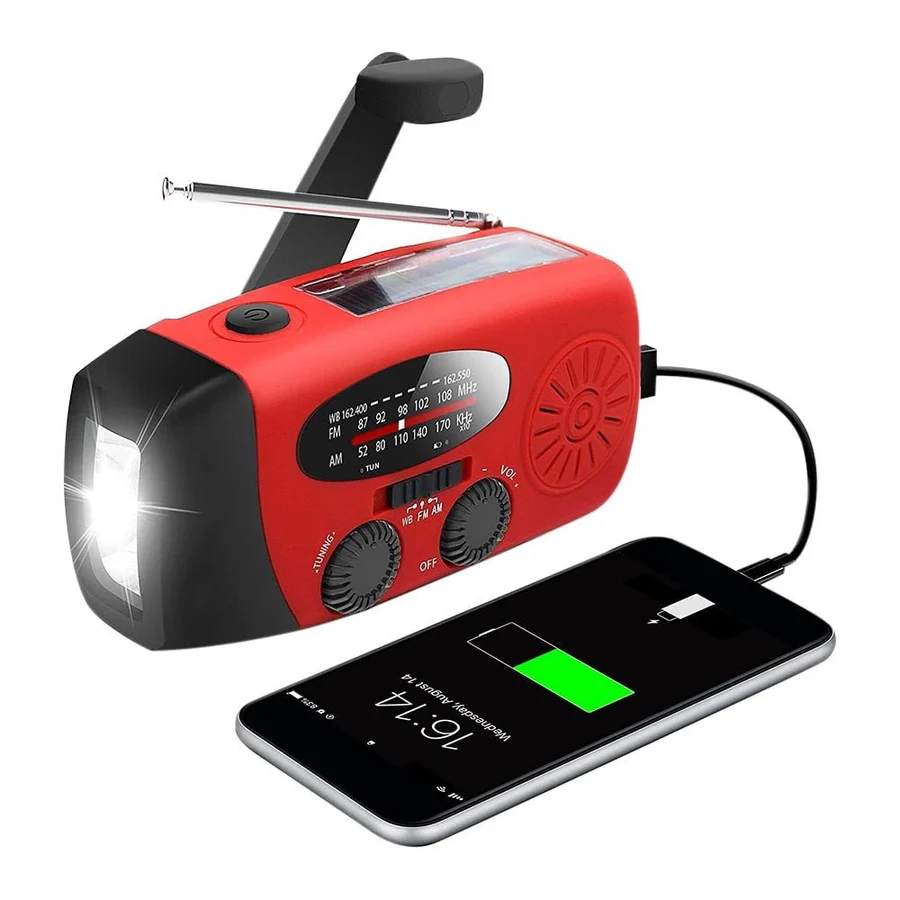 Emergency Hand Crank Radio with Solar Charging | AM/FM Bands, Flashlight & SOS Alarm | 1200mAh USB Power Bank Pack