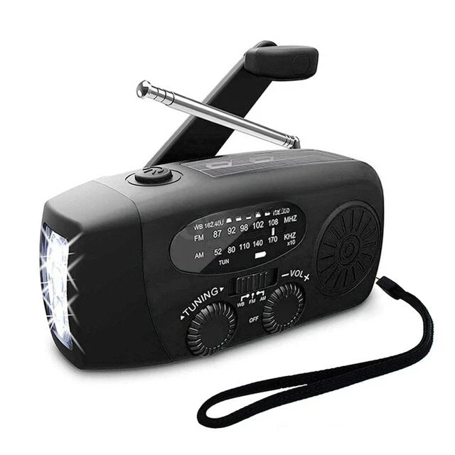 Emergency Hand Crank Radio with Solar Charging | AM/FM Bands, Flashlight & SOS Alarm | 1200mAh USB Power Bank Pack
