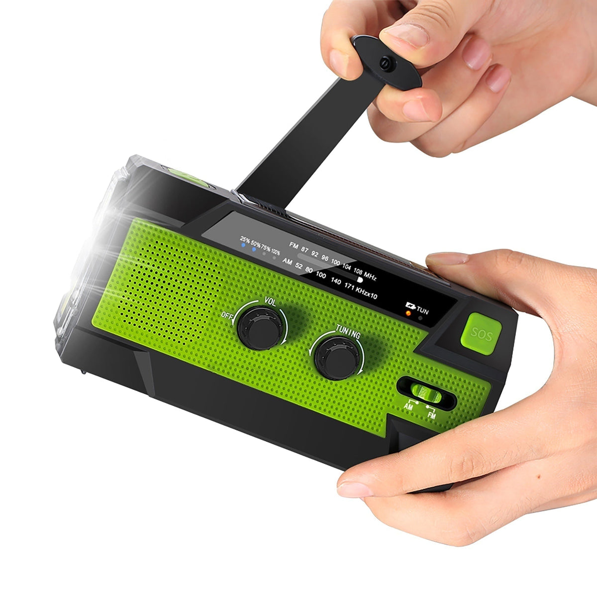Emergency Radio Beacon With Hand Crank Solar Panel Am Fm And LED Torch