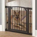 Emperor Rings Wrought Iron Dog Gate w/ Door (72 cm - 156 cm Extra Wide) Ornamental, Heavy Duty - Indoor Easy Pressure Mo