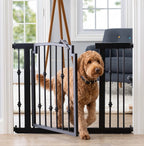 Emperor Rings Wrought Iron Dog Gate w/ Door (72 cm - 156 cm Extra Wide) Ornamental, Heavy Duty - Indoor Easy Pressure Mo