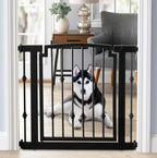 Emperor Rings Wrought Iron Dog Gate w/ Door (72 cm - 156 cm Extra Wide) Ornamental, Heavy Duty - Indoor Easy Pressure Mo