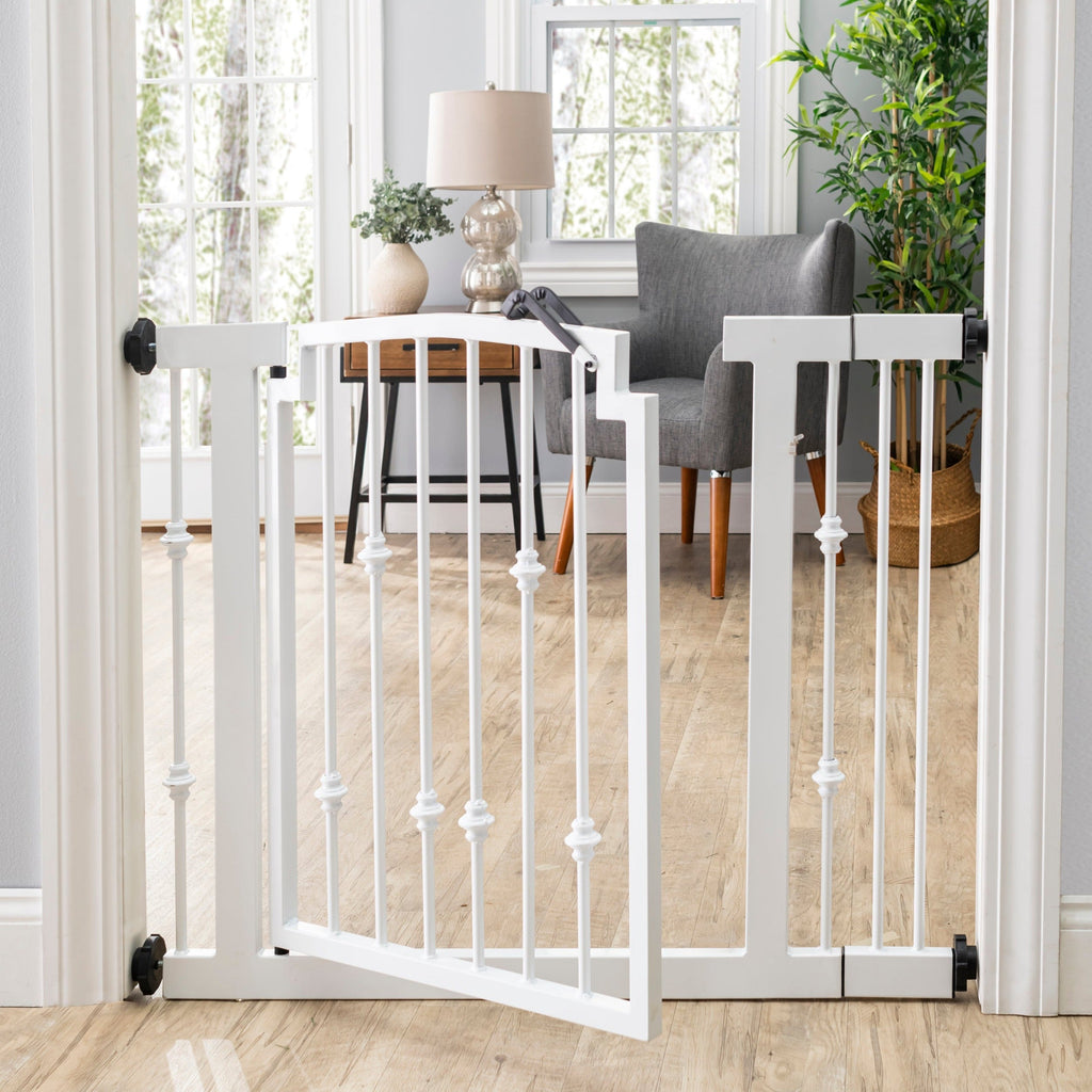 Emperor Rings Wrought Iron Dog Gate w/ Door (72 cm - 156 cm Extra Wide) Ornamental, Heavy Duty - Indoor Easy Pressure Mo