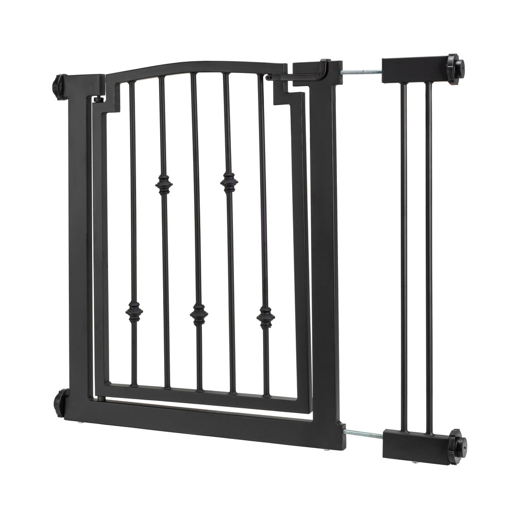 Emperor Rings Wrought Iron Dog Gate w/ Door (72 cm - 156 cm Extra Wide) Ornamental, Heavy Duty - Indoor Easy Pressure Mo