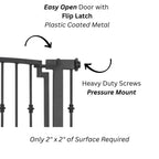 Emperor Rings Wrought Iron Dog Gate w/ Door (72 cm - 156 cm Extra Wide) Ornamental, Heavy Duty - Indoor Easy Pressure Mo