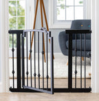 Emperor Rings Wrought Iron Dog Gate w/ Door (72 cm - 156 cm Extra Wide) Ornamental, Heavy Duty - Indoor Easy Pressure Mo