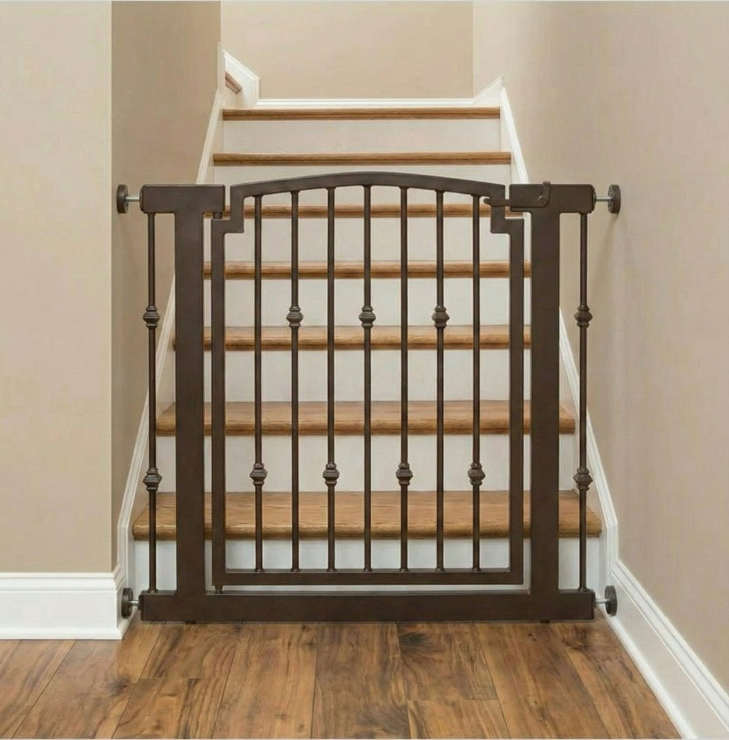 Emperor Rings Wrought Iron Dog Gate w/ Door (72 cm - 156 cm Extra Wide) Ornamental, Heavy Duty - Indoor Easy Pressure Mo