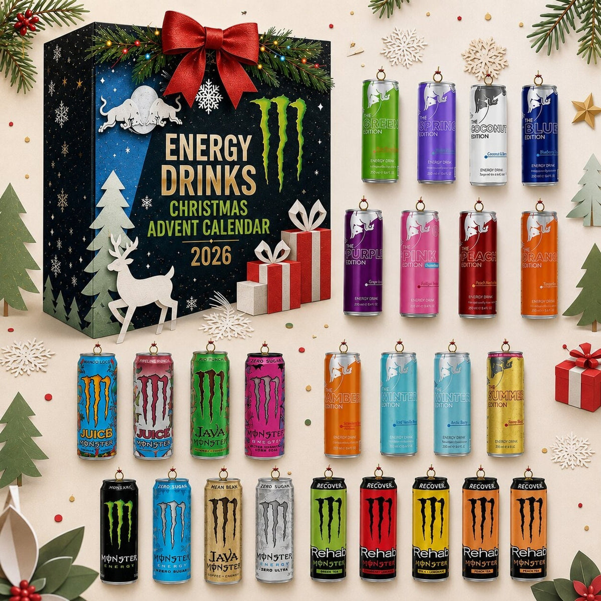 Energy Drink Advent Calendar 24 Days Christmas Countdown Box