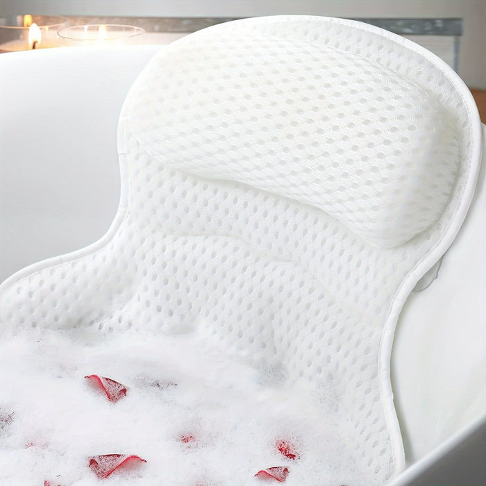 Ergonomic bath pillow with mesh spa cushion