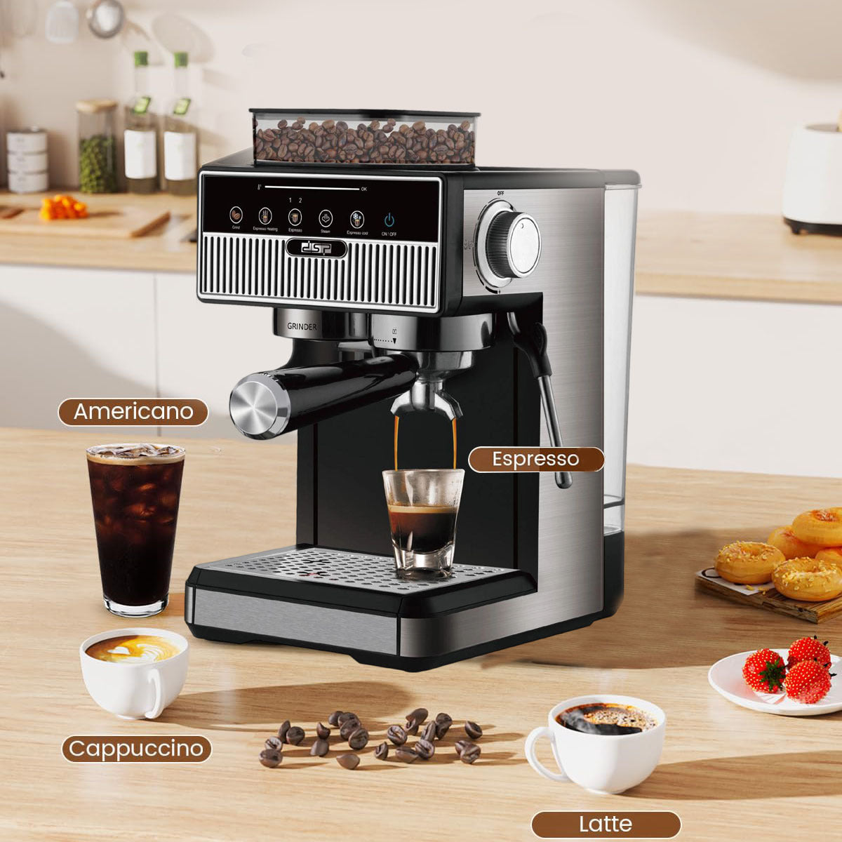 Espresso Machine with Integrated Grinder and Precise Temperature Control