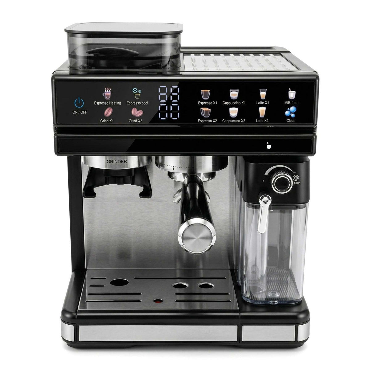 Espresso machine with integrated grinder and precise temperature control