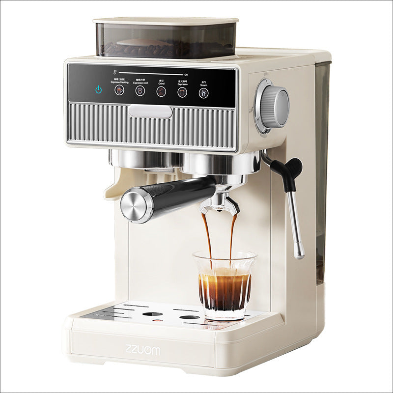 Espresso machine with integrated grinder and steam wands