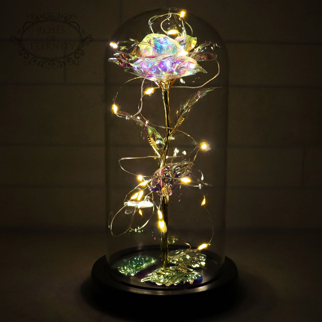 Eternal Rose – Gold Rose in Glass Dome with LED Lighting