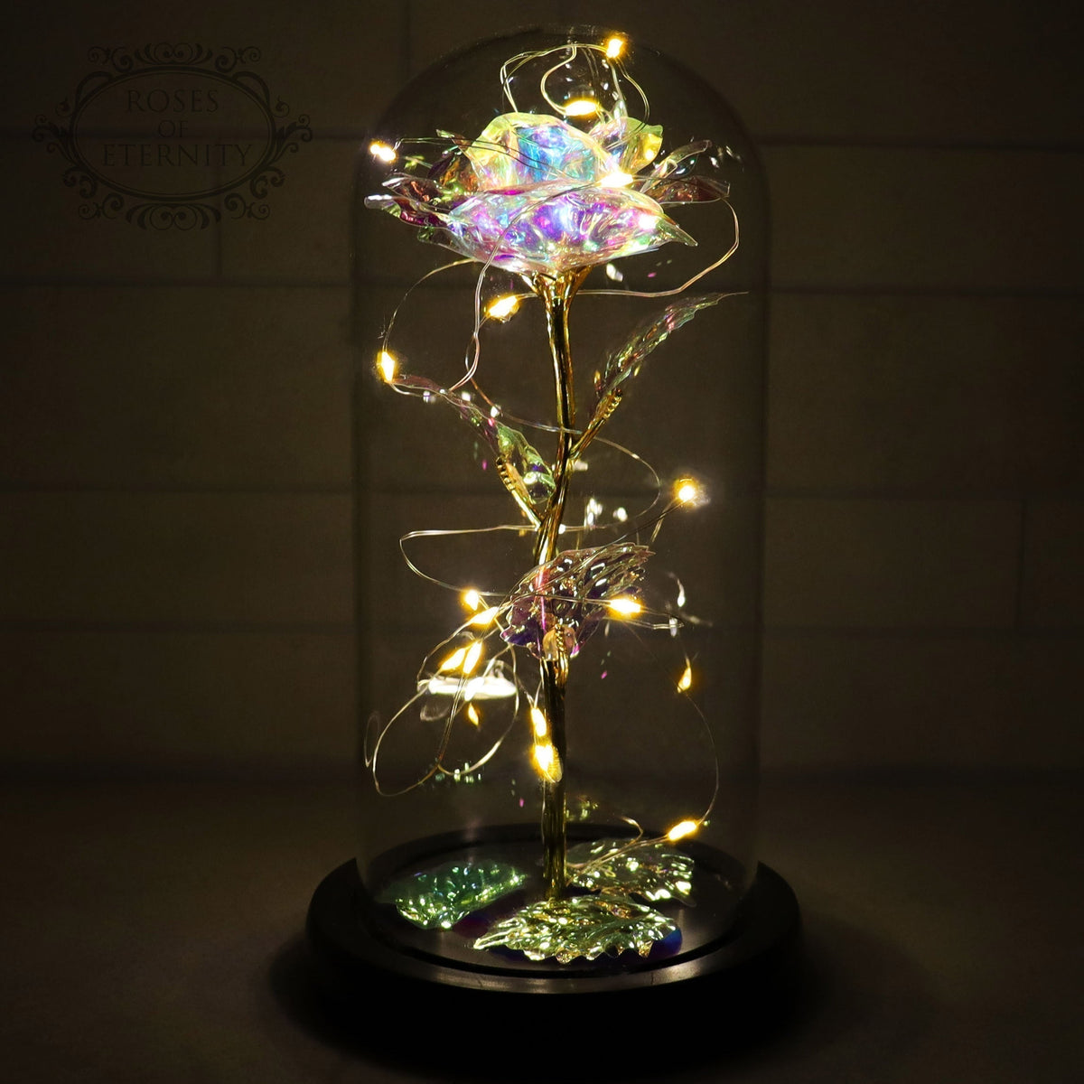 Eternal Rose – Gold Rose in Glass Dome with LED Lighting