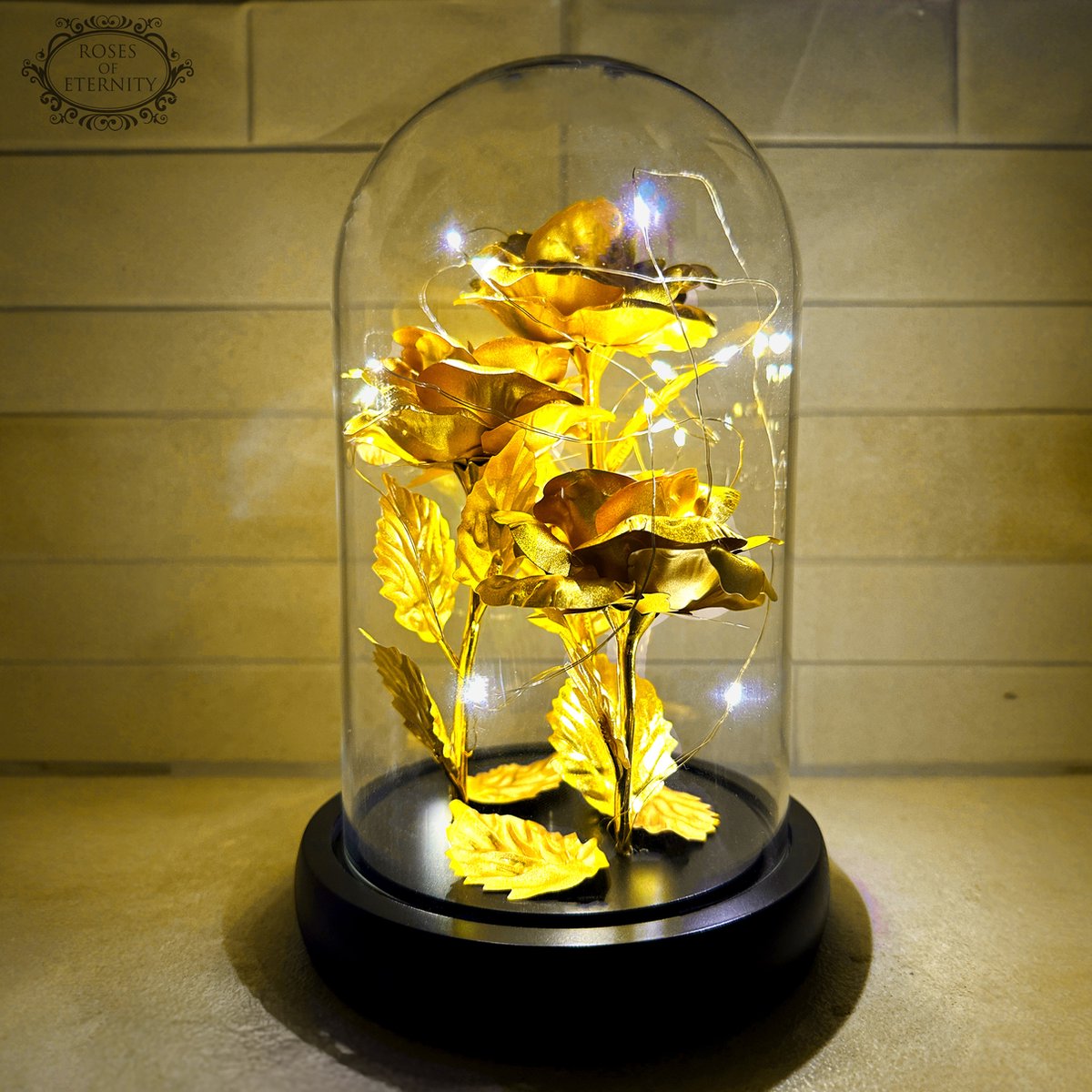 Eternal Rose – Gold Rose in Glass Dome with LED Lighting